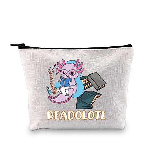 GJTIM Axolotl Gifts Bookish Gifts Readolotl Makeup Bag Funny Axolotl Book Reading Zipper Pouch Bookworm Gifts for Readers Book Lovers (Readolotl Bag)