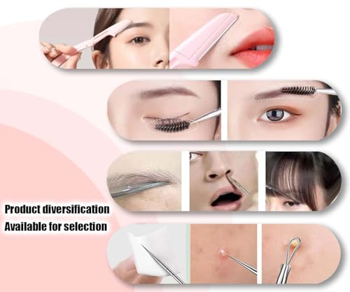 [9+1 PCS] Tweezer Kit, Tweezers for Women Facial Hair, Professional Tweezers Set, Eyebrow Tweezers, Professional Stainless Steel Eyebrow Tweezers for Women &Men (Pink)