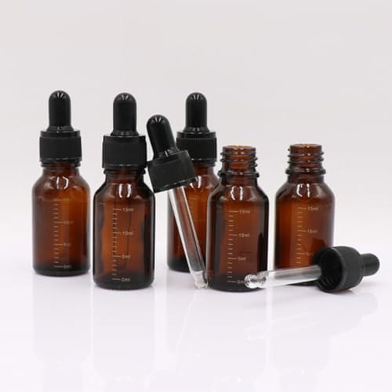 Happyupcity 3Pcs 15ml/0.5oz Empty Refillable Amber Glass Dropper Bottles with Scale Dropper Essential Oil Bottles Sample Vials Travel Liquid Dispenser Container for Perfume Cosmetic
