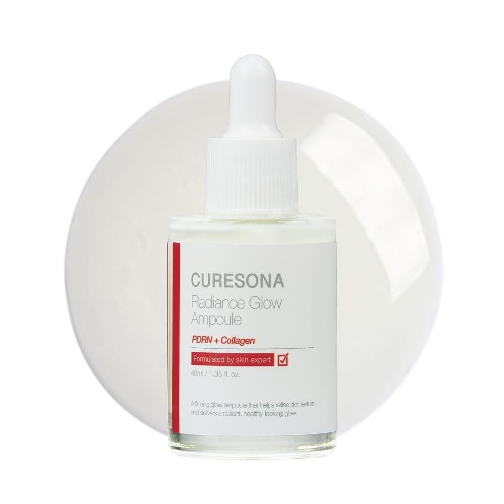 CURESONA Radiance Glow Ampoule – PDRN & Collagen Glow Serum for Smooth, Hydrated & Radiant-Looking Skin, Dewy Korean Skincare, 1.35 fl oz