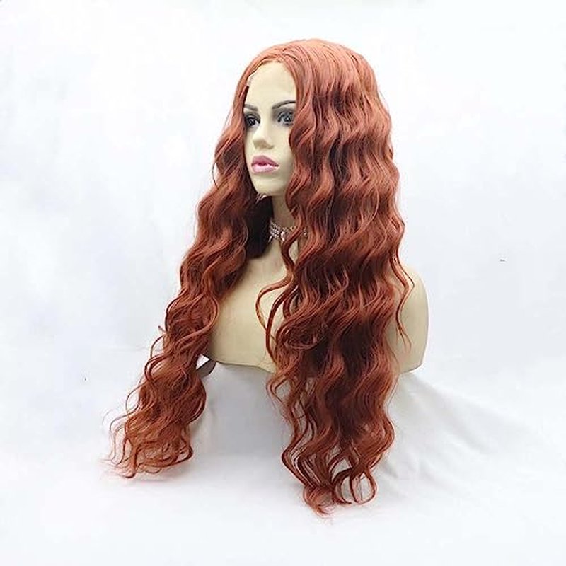 melody wig 350#Color Copper Red Wigs Synthetic Brown Red Lace Front Wigs For Women Hair 1 * 4Lace Wigs Heat Resistant Fiber Loose Wave Hair Wigs Middle Part 24" …