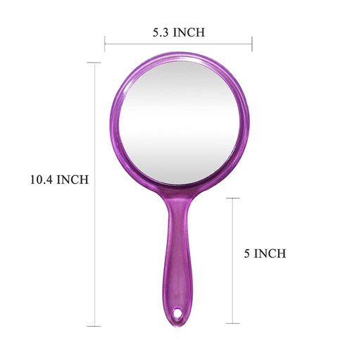 TOPYHL Makeup Hand Mirror, Double-Sided 3X 1x Magnifying Large Travel Handheld Mirror Cosmetic Mirror Acrylic Clear Finish Round Mirror (Purple)