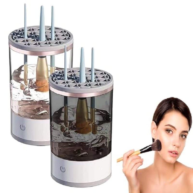 Beauty Swirl Cosmetic Brush Cleaner, 2025 New Automatic Makeup Brush Cleaner, Portable Electric Makeup Brush Cleaner (2 PCS/Black(Plug-in Model) +Transparent (Charging Model))