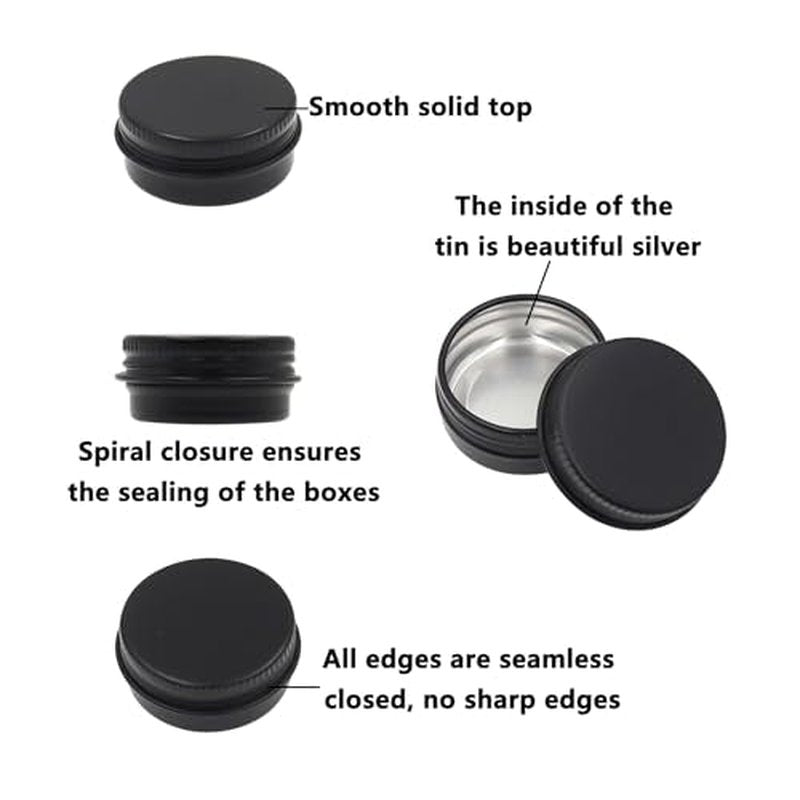 Aluminum Tin Jars Containers,ULIFESTAR Leak Proof Cosmetic Tin Jars Containers,Round Tin Cans with Lids,10PCS Black Cosmetic Sample Refillable Containers for Spice (0.35 ounces 35*18mm/1.37*0.7")