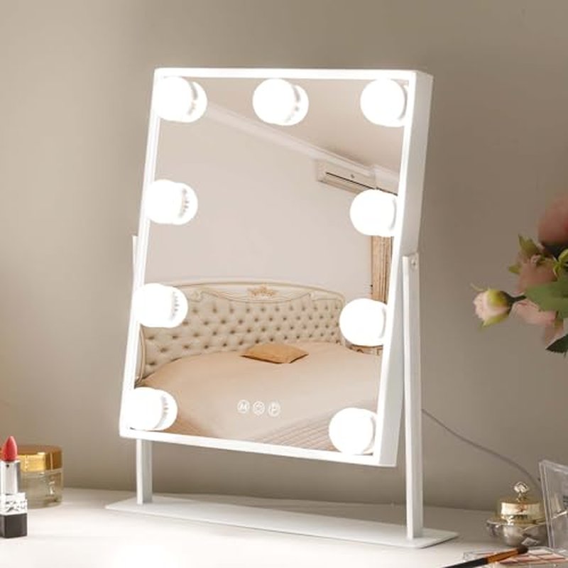 Leishe Hollywood Vanity Mirror with Lights, Lighted Makeup Mirror with 3 Color Lighting Modes & 12 LED Blubs, 360 Degree Rotationand 5X Detachable Magnification(White)