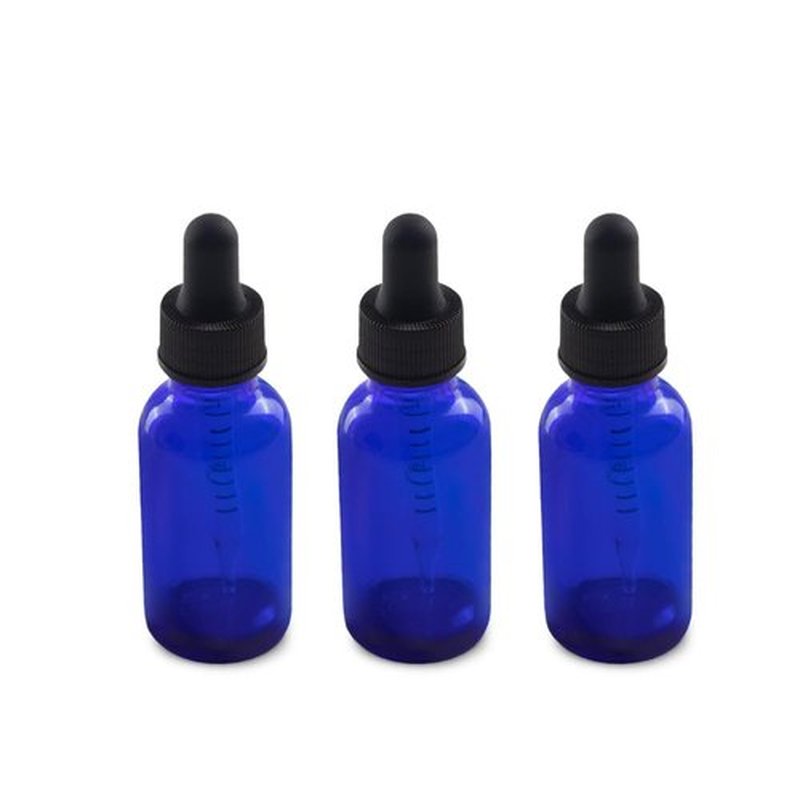 The Bottle Depot - 3 Pack - 1 oz Glass Bottle with Dropper - Blue - 20-400 Neck Finish - Boston Round Bottles - Leakproof Essential Oils Bottles