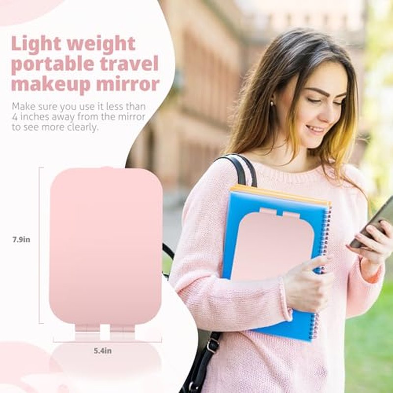 Puiuisoul Travel Makeup Mirror, 2000mAh Battery-Powered Illuminated Mirror, 3 Adjustable Light Settings USB-Rechargeable Vanity Mirror with Touch-Sensitive Dimming，Gift for Women and Girls (Pink)
