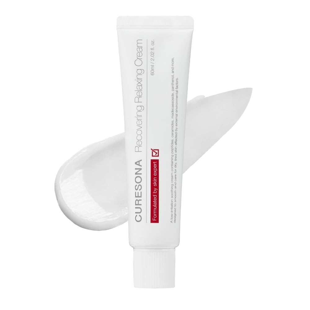 CURESONA Recovering Relaxing Cream – Ceramide & Panthenol Barrier Support Cream for Sensitive & Dry-Looking Skin, Calming Daily Moisturizer, Korean Skincare, 2.02 fl oz