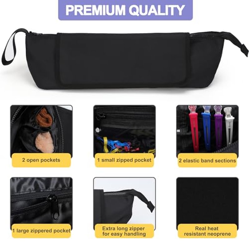 BAQRAXIA Travel Essentials Neoprene Hair Style Tools Bag w/Fireproof Mat for Flat or Curling Irons, Straighteners Accessories, Gifts for Women Mom Daughter Sister Friends for Birthday (Black-18INCH)