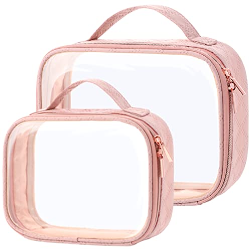 PACKISM TSA Approved Toiletry Bag, 3 Pack Clear Makeup Bags with Handle Large Opening Fit Carry-on Travel Essentials, Quart-sized for Toiletries, Rose Pink