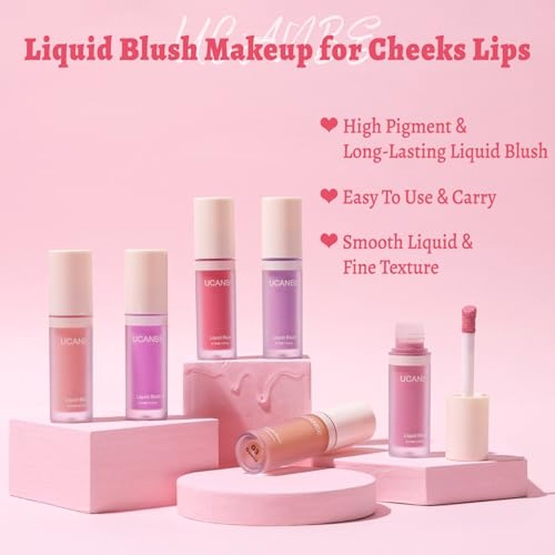 UCANBE Liquid Shimmer Blush Makeup for Cheeks, Highly Pigmented, Long Lasting, Anti-scratch, Natural-Looking, Daily Use Makeup Blush Suitable for Women Girls(01 Pink)