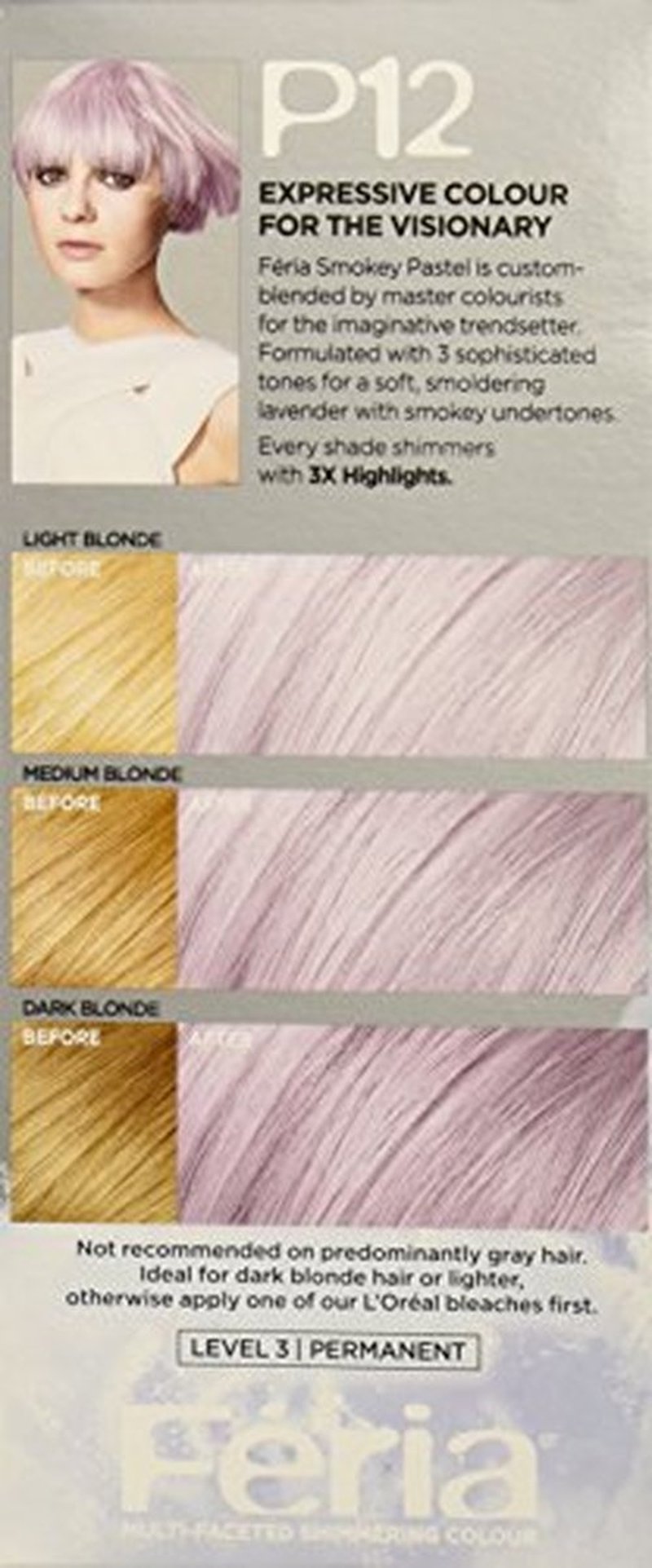 L'Oréal Paris Feria Pastels Hair Color, P12 Lavender Dusk (Smokey Lavender)
