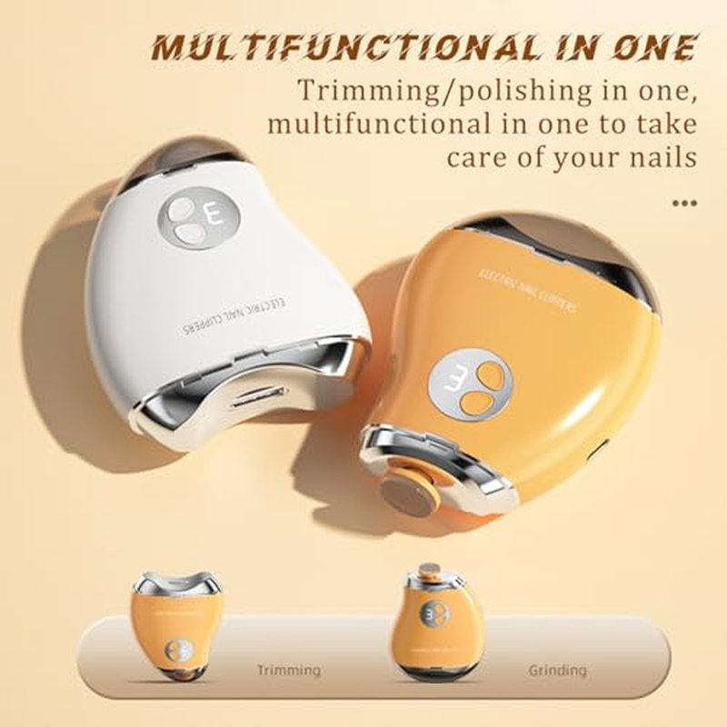 3 in 1 Electric Nail Clipper, Automatic Nail Clippers 2 Speeds with Led Light & USB Rechargeable Safety Fingernail Trimmer for Baby Kids Adults Seniors (White)