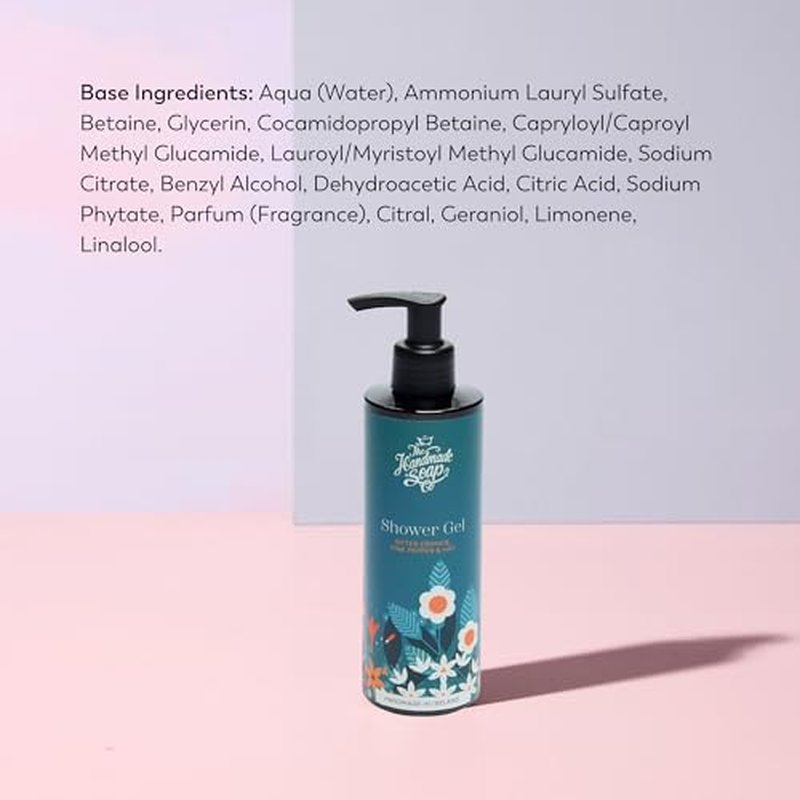 The Handmade Soap Company Shower Gel, Bitter Orange, Pink Pepper, & Hay Body Wash, Liquid Bath Soap, Moisturizing Body Wash, Cruelty Free & Vegan Shower Gel, 8.5fl oz