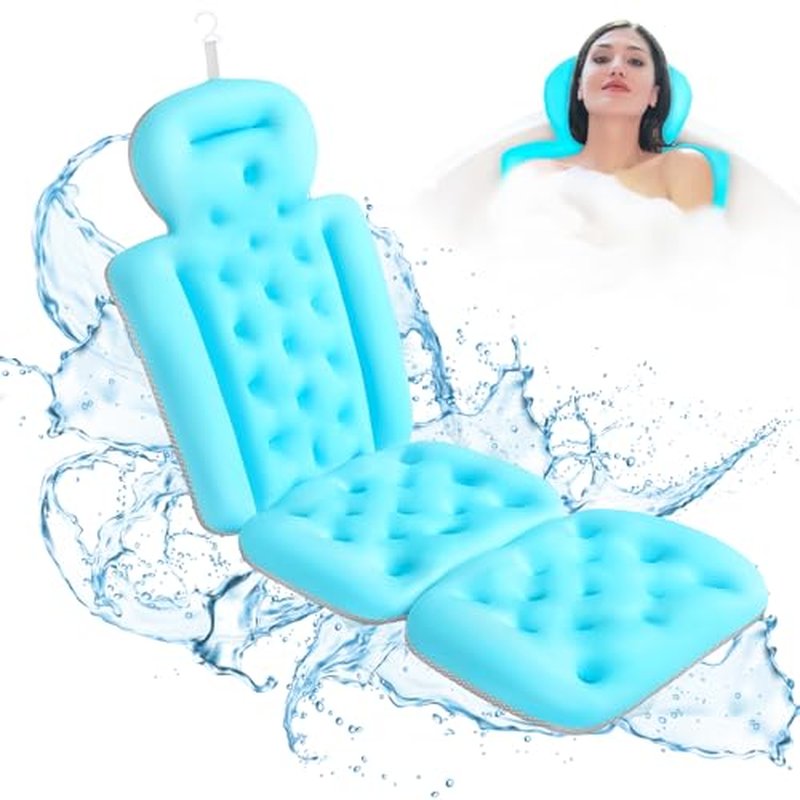 Full Body Bath Pillow for Bathtub, Bath Pillows for Tub with Powerful Non-Slip Suction Cups and Mesh Laundry Bag, Luxury Tub Pillow for Bath for Headrest Neck and Back Support Black