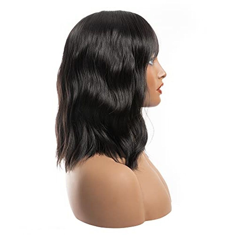 FESTIVAL PARTY Brown Wavy Bob Wig with Bangs, for Women Girls, Shoulder Length, Heat Resistant Synthetic Fiber, Daily Use Costume Cosplay Halloween Party, Curly Hair 14 inch
