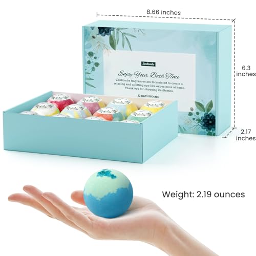 ZenBombs Bath Bombs for Women, 12pcs Handmade Natural Bath Bomb, Stocking Stuffers, Mothers Day Presents for Mom, Bath Bomb with Shea Butter, Amazing Present for Her, Wife, Girlfriend, Mother