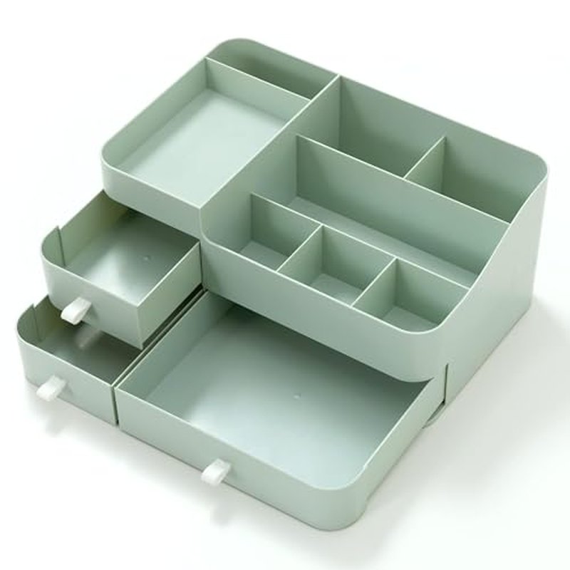 HBlife Plastic Makeup Organizer for Vanity with Drawer Large Skincare Organizers 8 Compartments Bathroom Organizer Cosmetic Storage, Green