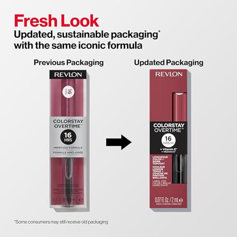 Revlon ColorStay Overtime Liquid Lipstick with Clear Lip Gloss, Lip Makeup Stocking Stuffers for Women, With Vitamin E, 350 Bare Maximum, 0.07 Oz