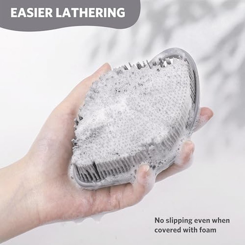 Sndyi Silicone Body Scrubber, Gentle Exfoliating Body Scrubber for Sensitive Skin, Leaf Shaped Shower Scrubber for Body with Lathering Bristles, Silicone Loofah Body Brush for Showering, Gray