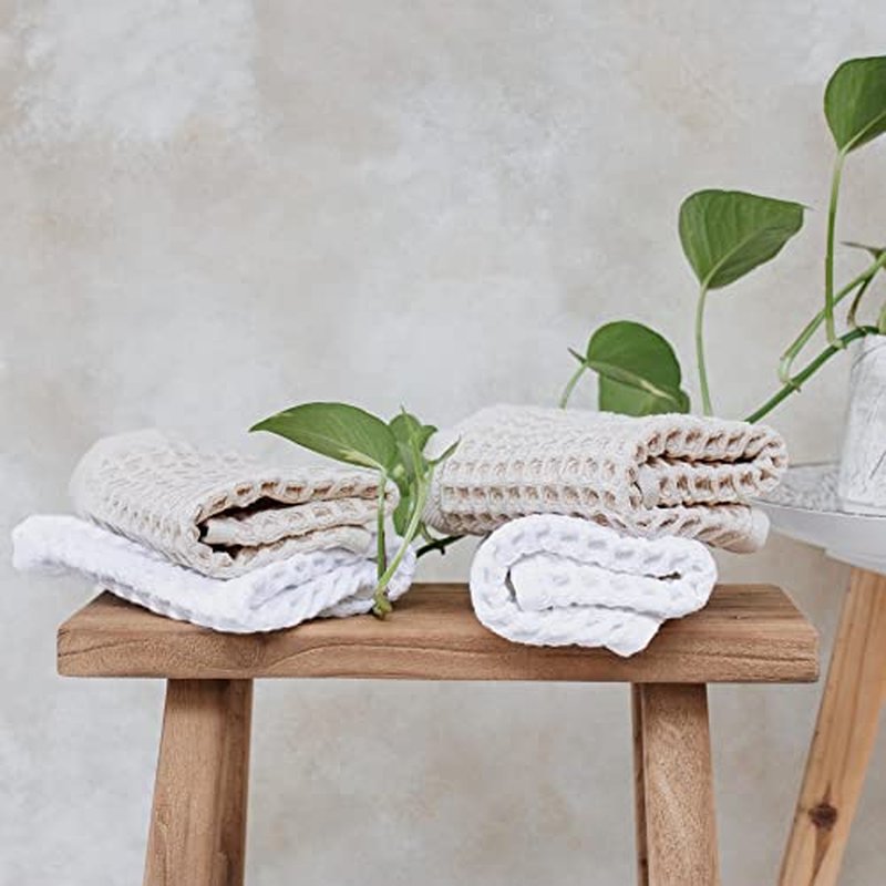 sea me at home Waffle Washcloth Set, 100% Cotton (4 Pcs Washcloth 13x13 inches, Light Grey)