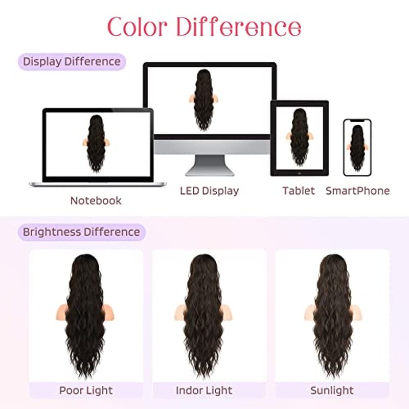 HOOJIH Ponytail Extension, Drawstring Ponytail Hair Extensions 22 Inch Long Curly Wavy Ponytail Natural Wavy Synthetic Hairpiece for Women Daily Use - Black Brown