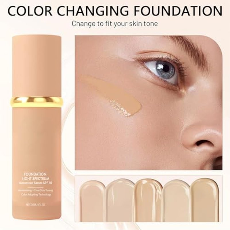 4 In 1 Foundation Liquid 30g，Temperature Changing Foundation，Medium Spectrum with SPF 50+ & Longwearing & Waterproof，High Coverage Korean Makeup Liquid Foundation Base Makeup Concealer Cosmetics ﻿
