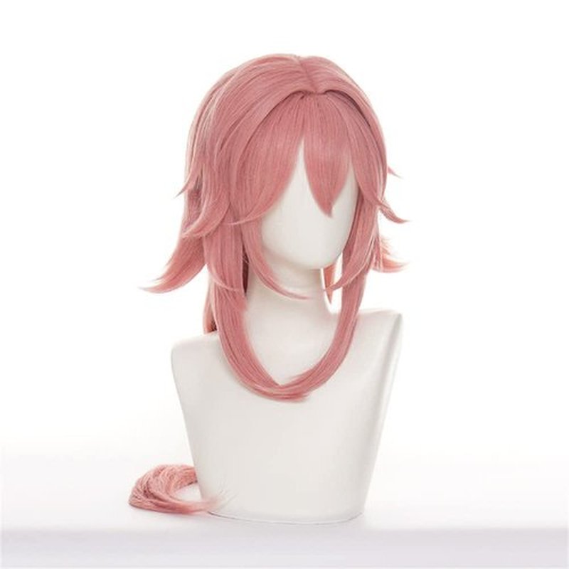 Mystylecos Genshin Impact Cosplay Yae Miko Wig Long Pink Wig with Bangs Halloween Costume Party Wig