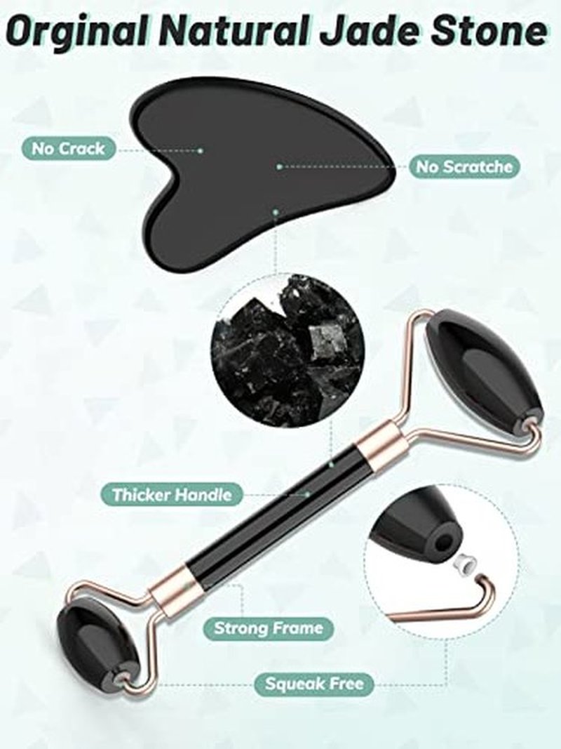 Deciniee Jade Roller for Face - 100% Real Natural Jade Face Roller and Gua Sha Massage Skin Care Tool - Anti Aging Jade Face Massager Facial Roller for Eye, Neck and Body