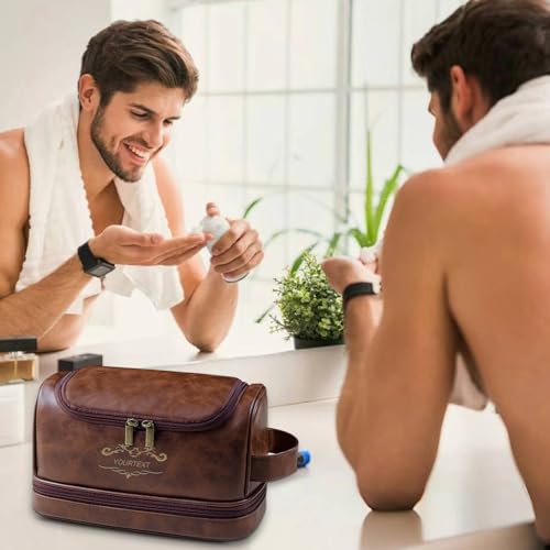 Sparklove Toiletry Bag for Men, Large Leather bathroom accessories, Travel Essentials Dopp kit, Gifts for Father, Dad, Boyfriend, Grandpa, Shaving Kit for Men Bag