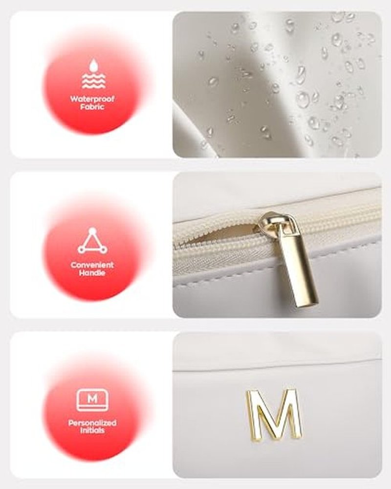 Vogewood Initial Makeup Bags for Teens Girls, Personalized Double Layer Cosmetic Bag with Makeup Brush Organizer, Large Capacity PU Leather Travel Toiletry Bag, Gifts for Friends Female Mom