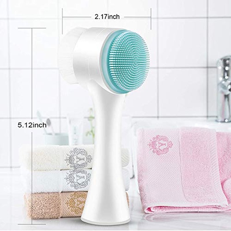 Manual Facial Cleansing Brush, 2-in-1 Skin Care face Brush, Silicone Facial Scrubber Manual Dual Face Wash Brush for Deep Pore Exfoliation Massaging (Blue)