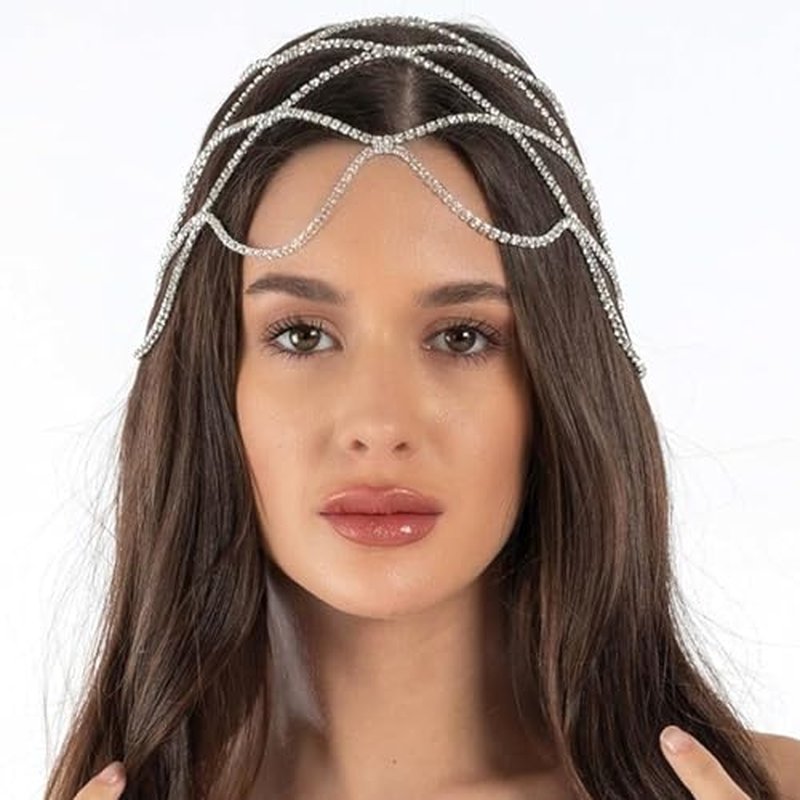 NAISKA Black Crystal Rhinestone Headpieces Caps for Women Wedding Bride Crystal Head Chain 1920S Flapper Hair Headband Jewelry Gatsby Hair Accessories for Women and Girls