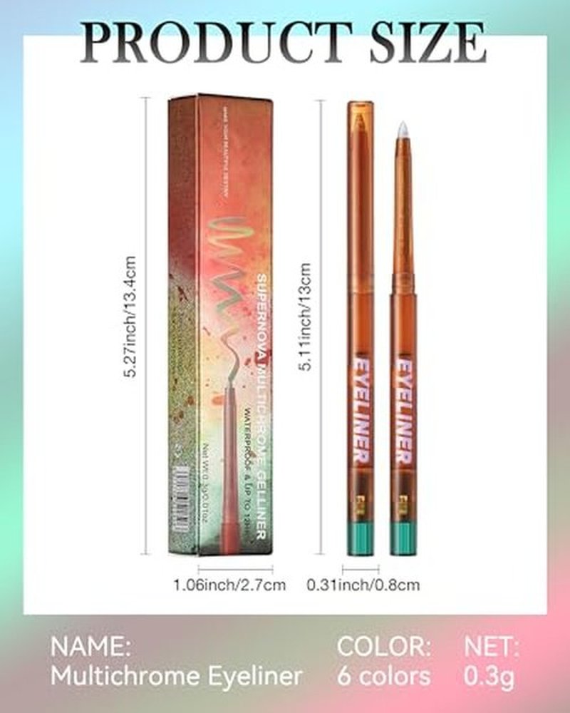Metallic Multichrome Eyeliner Pencil, Green Glitter Eyeliner Gel Eye Liner Pencils, Waterproof Smudge-proof Longwear, Multi-Use Sharpenable Colored Eyeliner Eyeshadow Makeup Pen, Delineador De Ojos-01