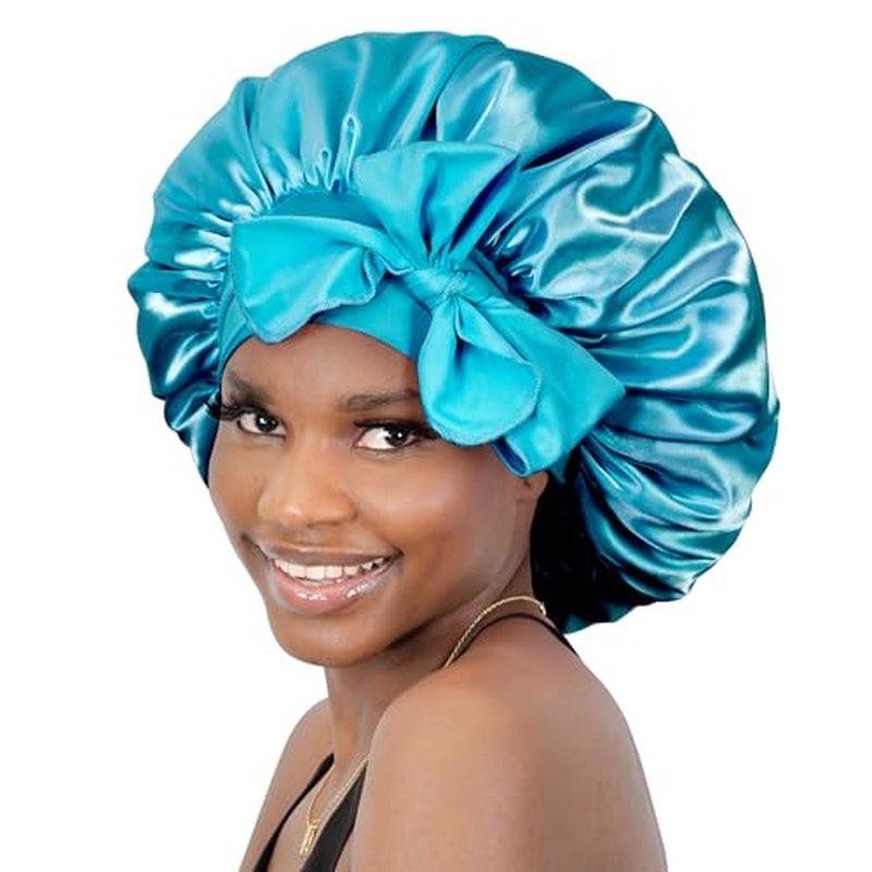BONNET QUEEN Large Satin Bonnet Silk Bonnet for Sleeping Women Hair Bonnet Big Bonnet Night Sleep Cap Scarf Wrap for Curly Hair with Tie Band Pink