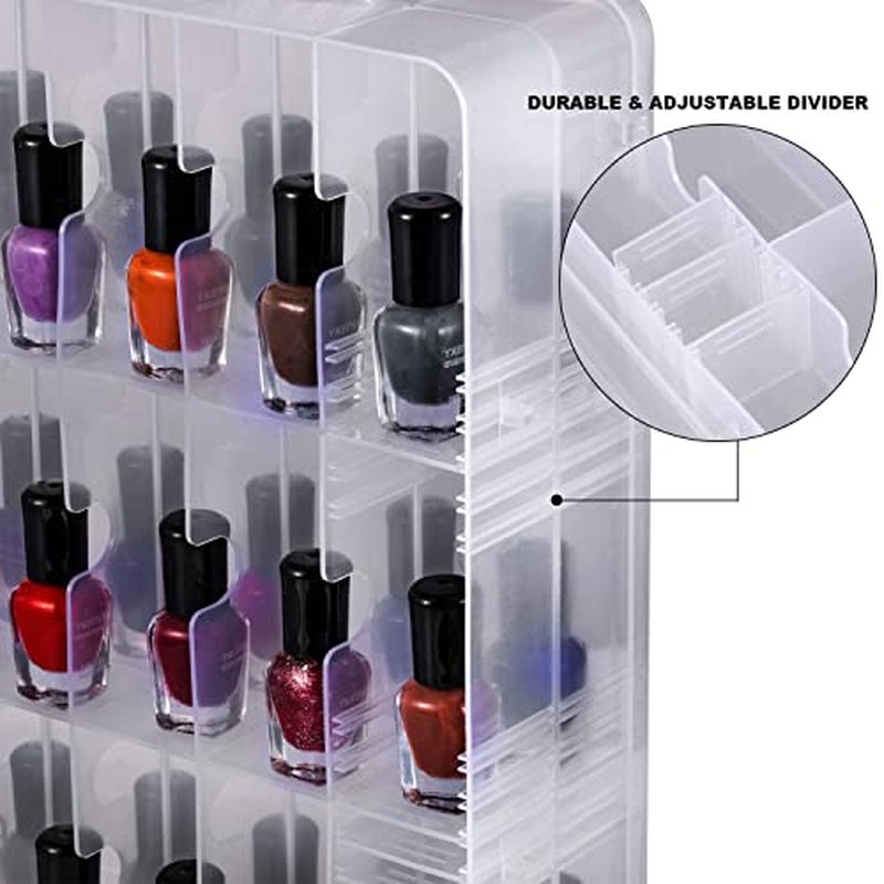 DreamGenius Nail Polish Organizer Case for 48 Bottles, Double Side Nail Polish Holder with Adjustable Dividers, Portable Nail Polish Storage Organizer with 2 Nail Separators, Pink