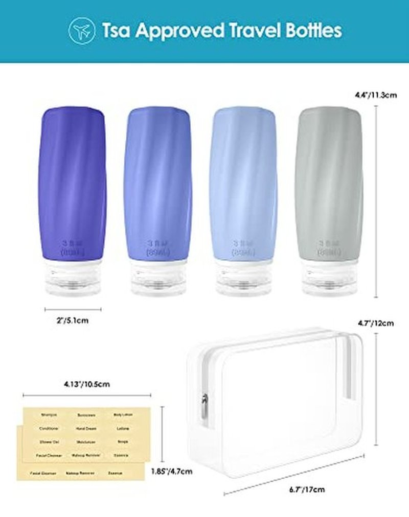 Morfone Travel Bottles for Toiletries, 3oz TSA Approved Travel Size Containers Leak Proof Squeezable Travel Accessories Refillable for Shampoo Conditioner Lotion Liquids(Blue)