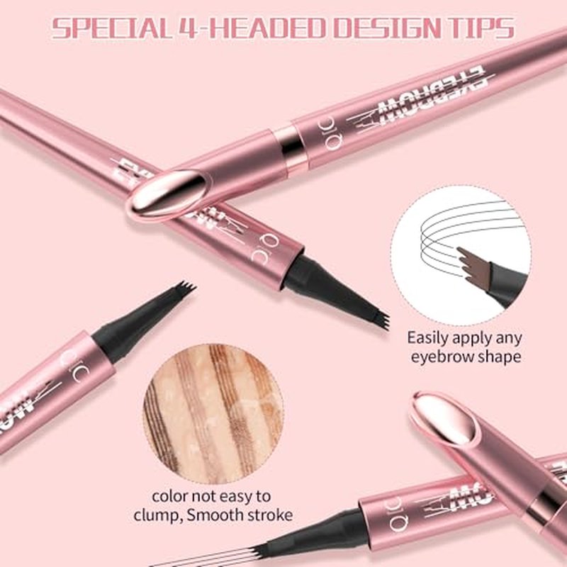 Microblading Eyebrow Pen,QIC Eyebrow 4 Tip Brow Pencil,Long-Lasting Natural Eyebrow Hair,Waterproof Magic Eyebrow Pencil Eyebrow Brush(Brown)