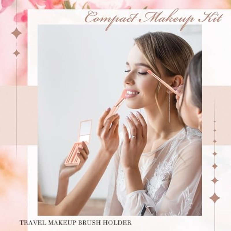 FoldTier 6 Sets Bridesmaid Proposal Gifts Mini Travel Makeup Brushes Bulk Bridesmaid Trip Bride Cosmetic Bag for Wedding Bridal Shower Bachelorette Party(Apricot Color)