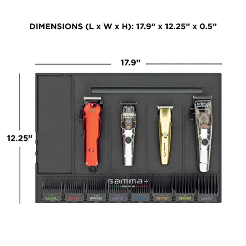GAMMA+ Professional Barber Appliance Magnetic Mat and Station Organizer, Anti-Slip, Durable Heat Resistant Silicone, Hair Styling Tools, Black