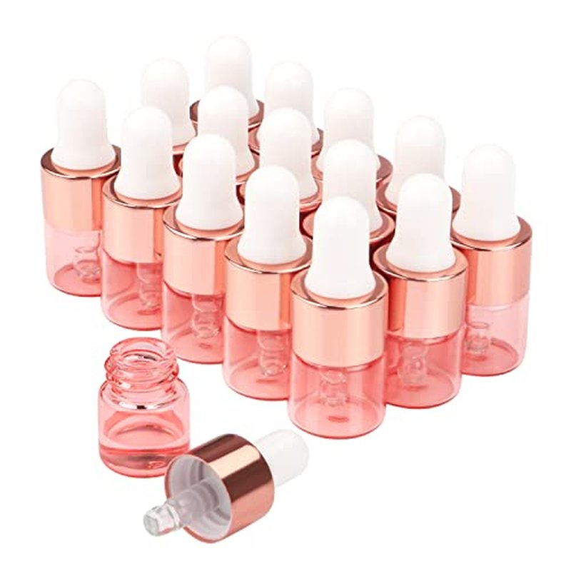 Wresty 15 Pcs Pink Glass Dropper Bottle Essential Oil Dropper Bottles Mini Glass Vials Cosmetic Liquid Container Perfume Aromatherapy Sample Bottles With Glass Eye Dropper (1ml(1/4 Dram))