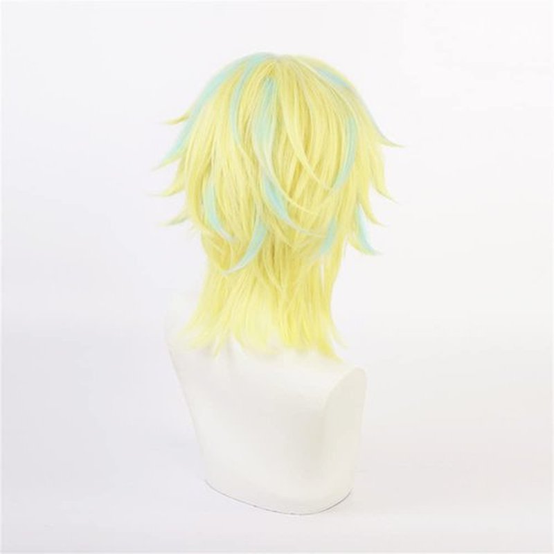Mystylecos Haitani Rindou Short Yellow Mix Blue Wavy Wig Anime The Way of Rebirth Cosplay Synthetic Wig