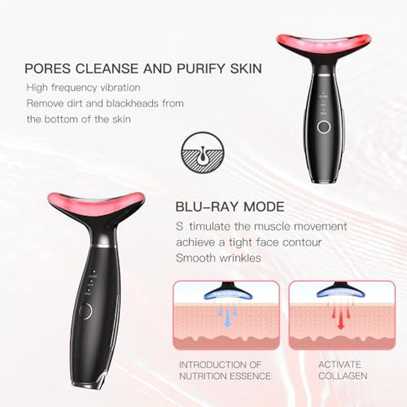 Neck Face Beauty Device, Vibration Face Massager, 3 in 1 Face Sculpting Tool Facial Massager for Double Chin, Thermals and Skin Care (Black)