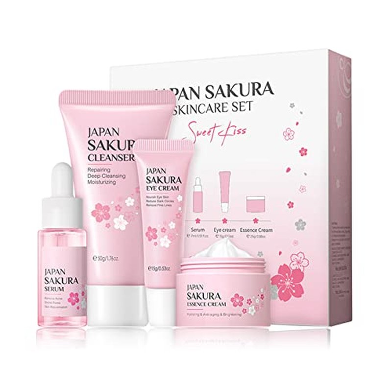 Skin Care Set - Sakura Skin Care Sets & Kits - Women Gift Sets with Cleanser,Serum,Eye Cream,essence Cream - Beauty Products For Women - Skin Care Routine Travel Kit (SetB)