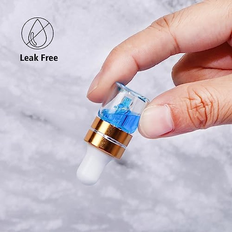 Comrzor 50 Pack 1ml Clear Glass Dropper Bottles with 2 Pcs Plastic Droppers, Mini Sample Dropper Bottles for Essential Oils Perfume Cosmetic Liquid, Empty Travel Sample Vials with Gold Cap