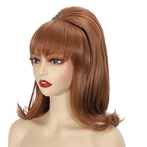 Sabosi Beehive Wig Women Vintage Retro Wig 50s 60s 70s Wig with Bangs for Women Synthetic Hair for Halloween Costume Party (Auburn)