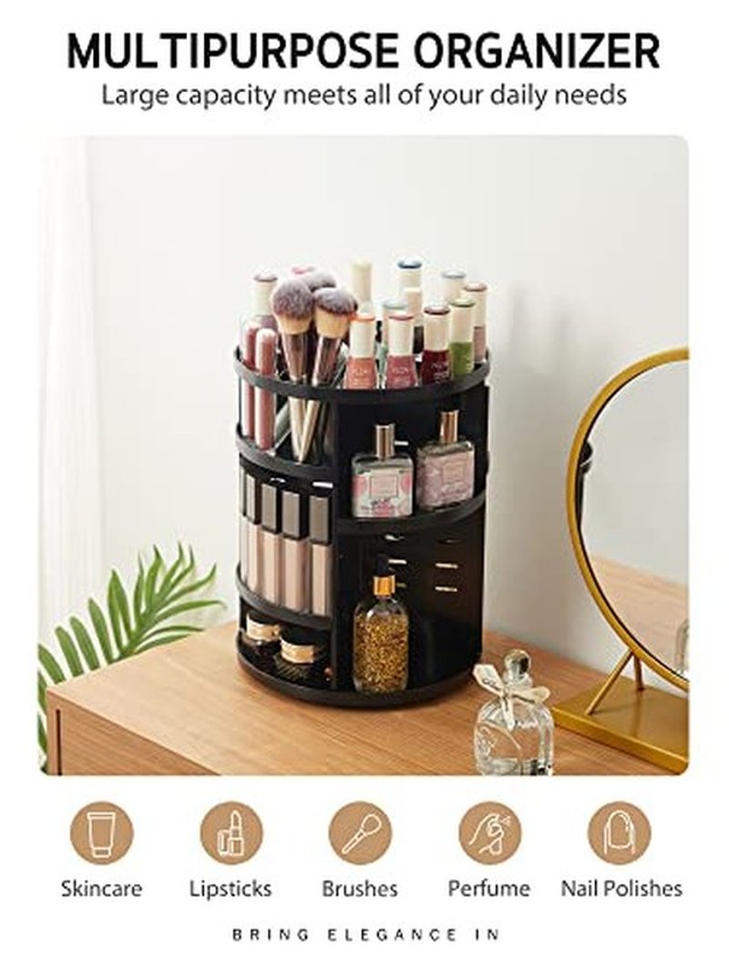 Syntus 360 Rotating Makeup Organizer, Adjustable Bathroom Makeup Spinning Storage Holder, Large Capacity Carousel Cosmetics Display Cases for Vanity, Skincare, Countertop Organization, Black