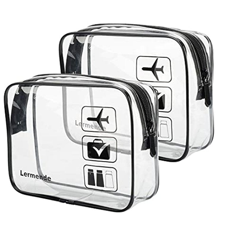 Lermende 3pcs TSA Approved Toiletry Bag with Zipper Travel Luggage Pouch Carry On Clear Airport Airline Compliant Bag Travel Cosmetic Makeup Bags for Men Women - Blk-N-S