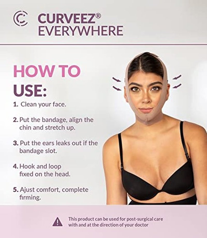 CURVEEZ Face Toning Belt Post Surgery Lipo Compression Chin Strap For Women | Faja Mentonera Reductora para Papada Y Cuello | For Use After Face and Chin Surgery