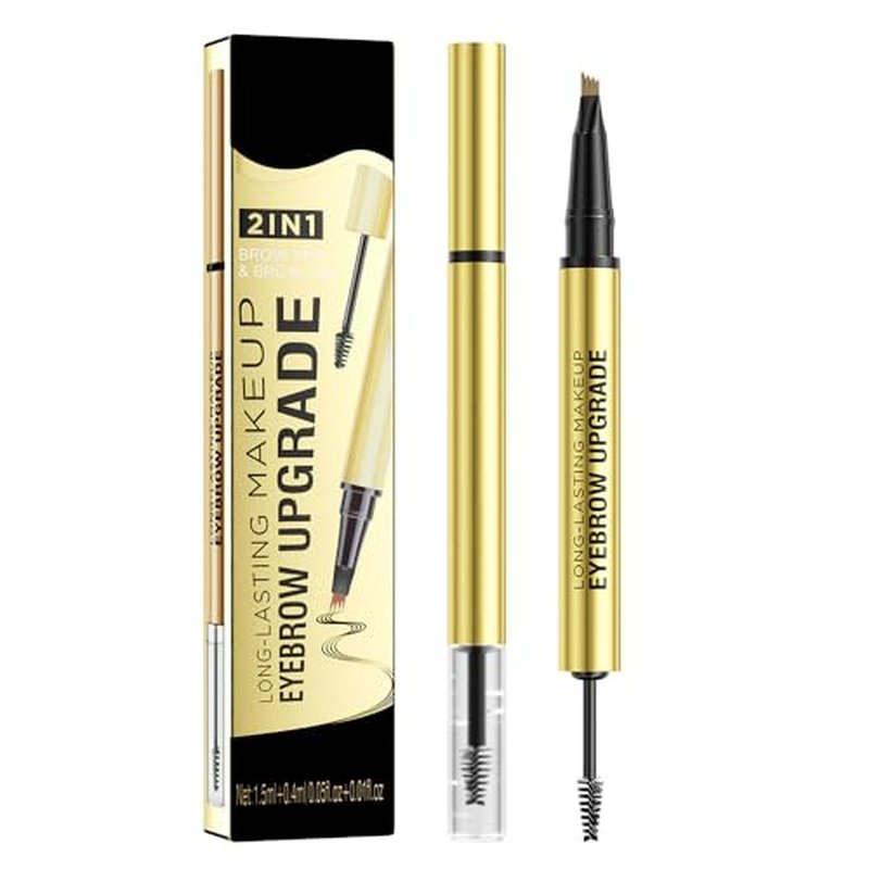2 PCS Microblading Eyebrow Pencil, 2024 New 2 in 1 Magic Eyebrow Tattoo Pencil 4 Micro-Fork Tip, Long-lasting Waterproof Fine Stroke Magic Eyebrow Pencil for Natural Makeup (Black)